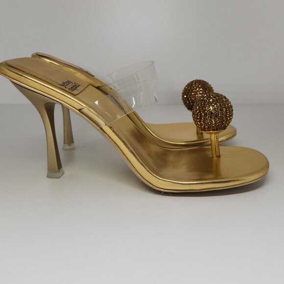 Jeffrey Campell Polished Sandal Heel Metallic Gold Rhinestone Size 7 - Picture 9 of 14